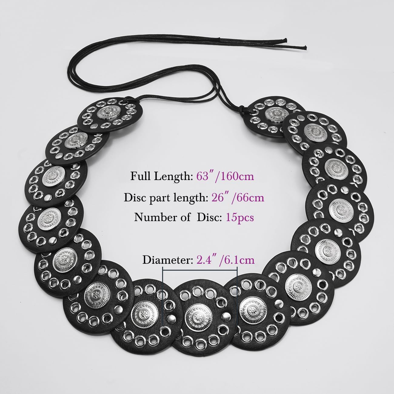 Women Western Disc Belt Boho Disk Concho Leather Belts Adjustable Knot Tie Waist Belts for Dresses - Image 7