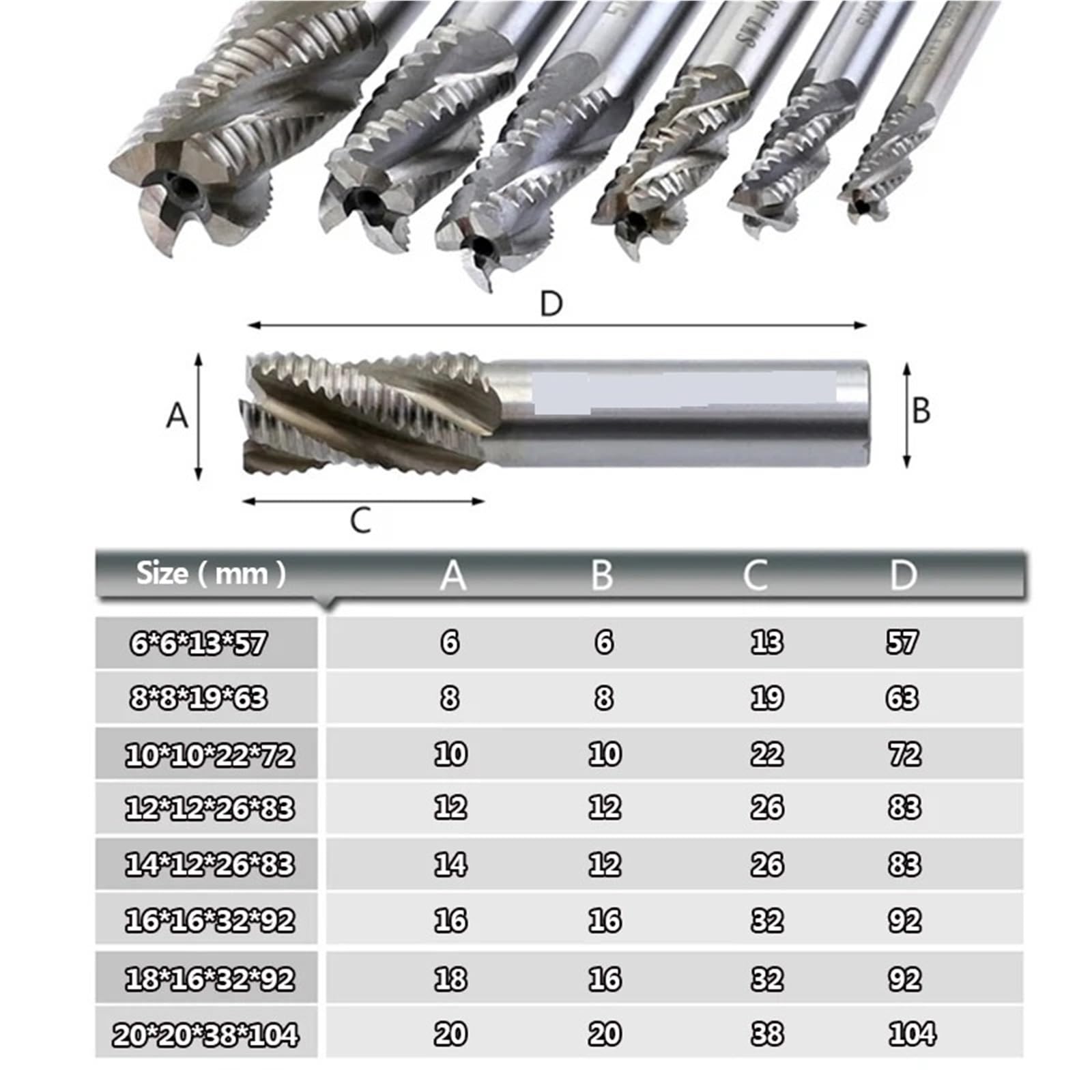 Punte da trapano, Fresa a onda 4 taglienti Punta for fresa da 6-20 mm(16x16x32x92)