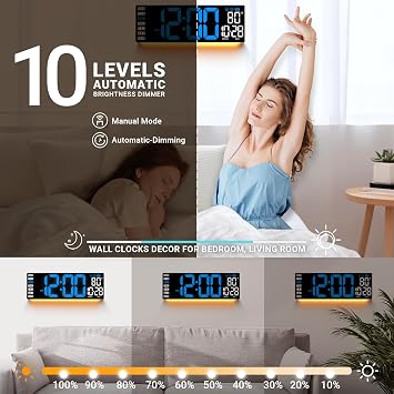 16.5 Large Digital Wall Clock with Blue LED Display, Remote Control