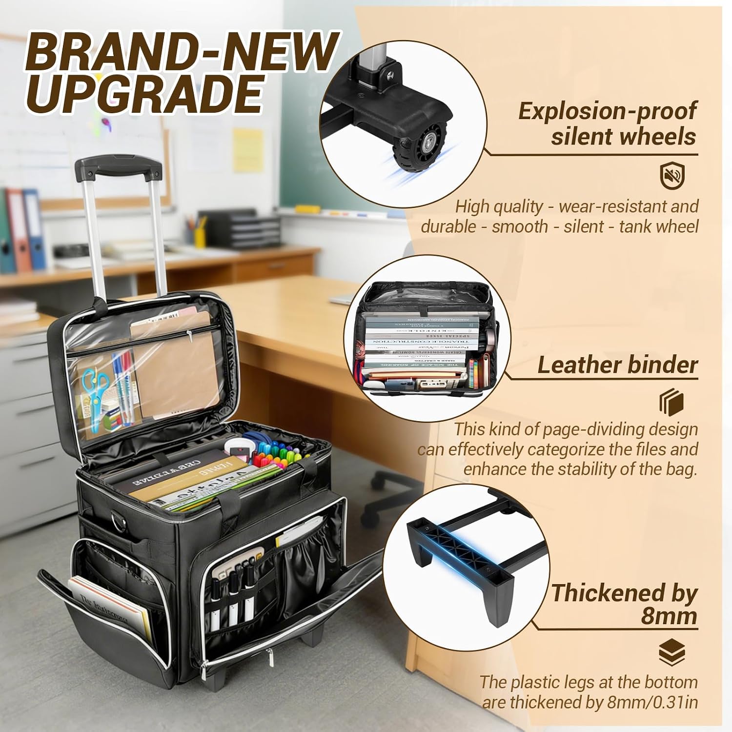 LIWSHWZ Rolling Teacher Bag,Wheeled Teacher Tote Bag with Padded Laptop Compartment for up to 15.6 Inches Laptop and Detachable Dolly for Teacher Office Work Craft Nurse