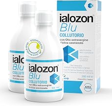 Ialozon Blue Mouthwash Without Alcohol 2 x 300 ml Oral Hygiene Gemavip | 2 Chlorhexidine Free Mouthwashes with EVO Oil Ozonized Hyaluronic Acid and Aloe Vera Sensitive Gums Mint