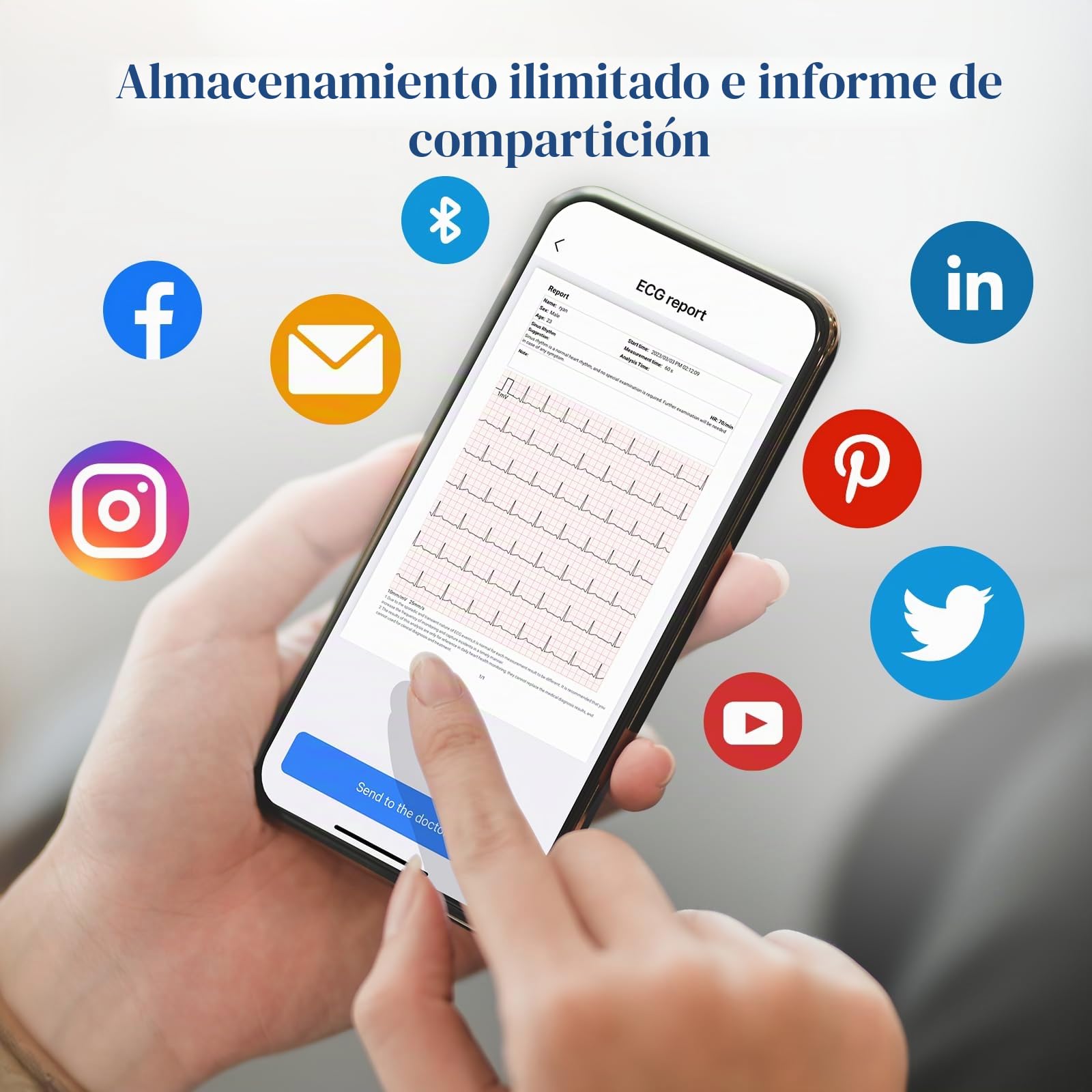 CheckMe ER2-S Electrocardiografo Portatil,para uso Doméstico,Dispositivo de ECG con Banda Pectoral,30s-15min,Almacenamiento de Datos Ilimitado,Pantalla OLED de 0,96 Pulgadas,para iOS y Android