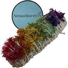 NessaStores 3 pcs Chakra Sinuata Flower White Sage Smudge Sticks, 4-Inch Hand Tied, All Natural, Ethically Sourced for Home Cleansing, Stress Relief JC-071