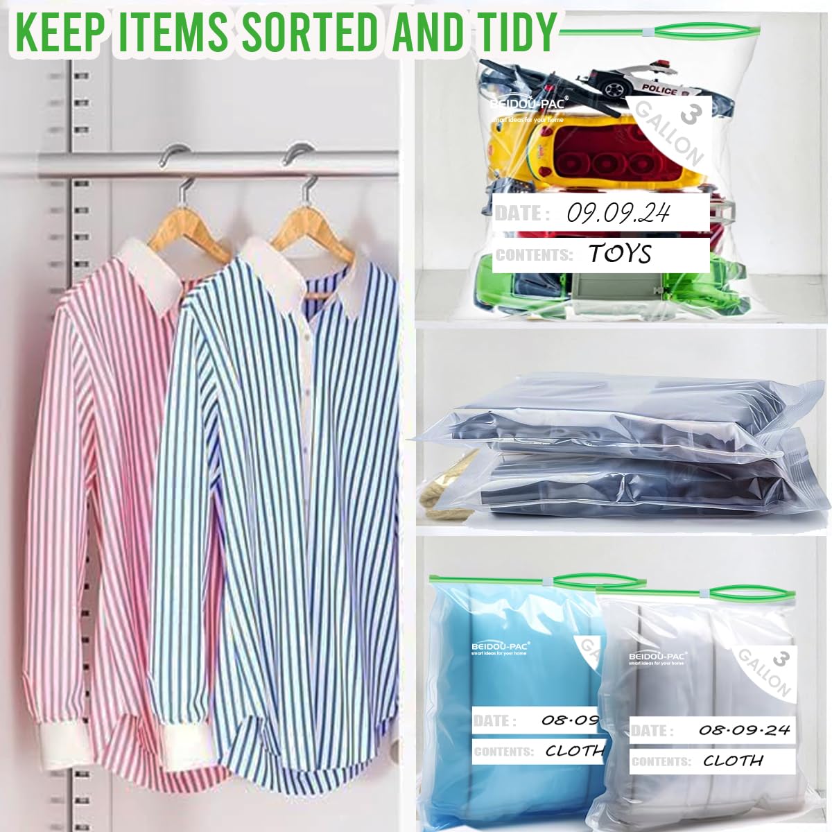 Bolsas de plástico deslizantes grandes de 3 galones, 50 unidades, 2 mil, 16 x 18 pulgadas, bolsas de almacenamiento transparentes reutilizables resistentes (deslizante, 3 galones, 50 unidades)