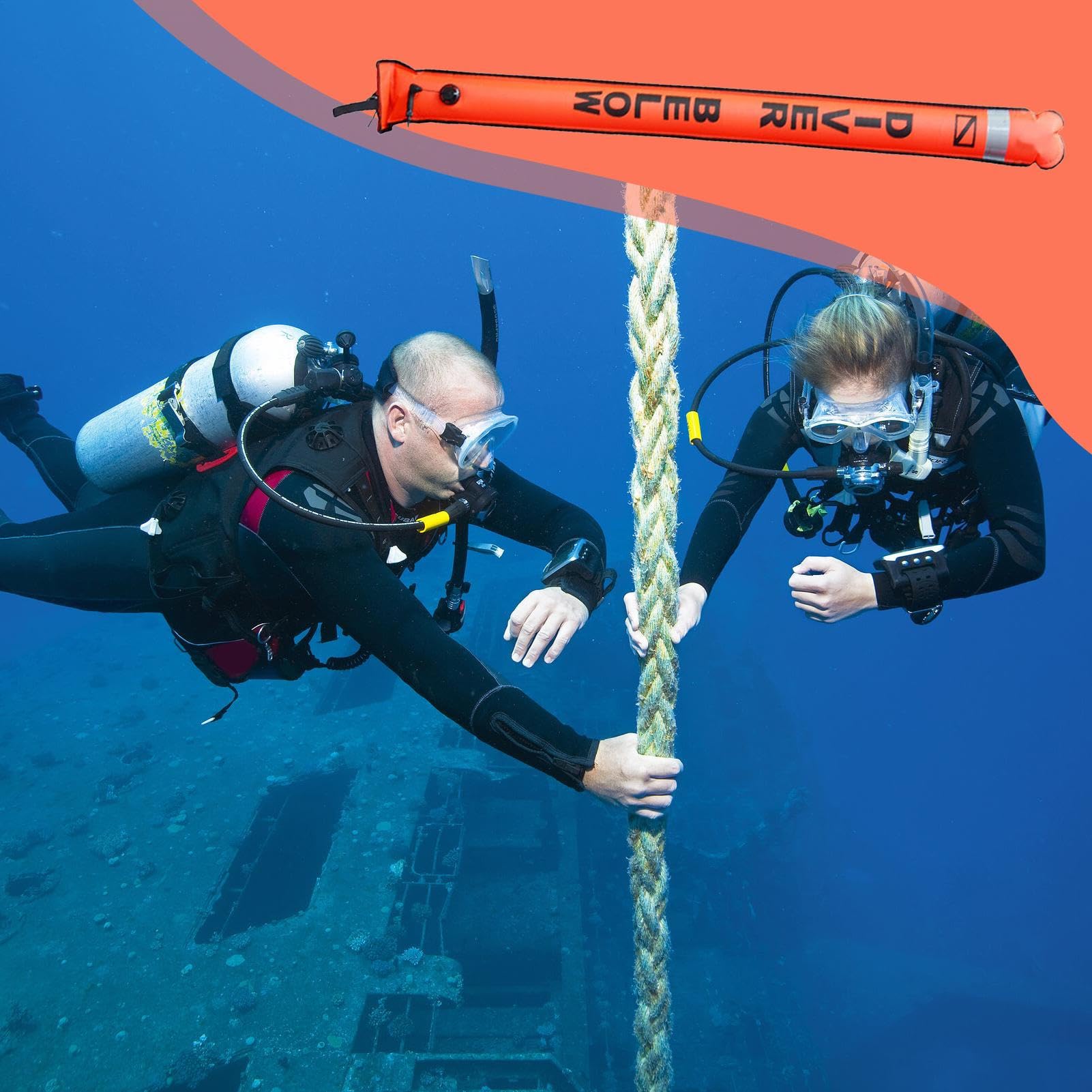 Generisch Boyas de señalización para buceo, boya de buceo | Tubo de señal de buceo inflable de alta visibilidad, flotador reflectante de señalización de salchicha de seguridad para bucear