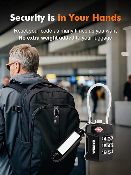 GRIFEMA Cadenas à Combinaison 3 Chiffres Approuvé TSA, Câble Flexible Antivol Valise pour Bagages, Sacs à Dos et Voyage (Lot de 1, GA1006) - 2