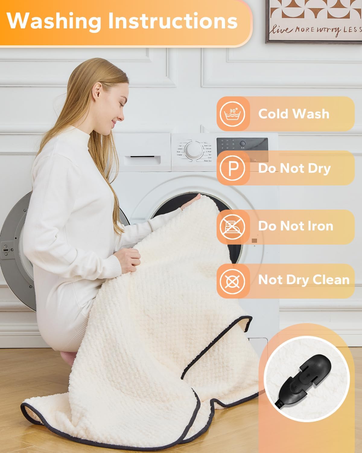 Heated Car Blanket 12/24 Volt Electric Blankets for car, Portable Heated Blanket for Car, Truck, SUV, RV & Camping, Machine Washable, with Temperature Controller, 59" x 43" Ivory White - Image 6