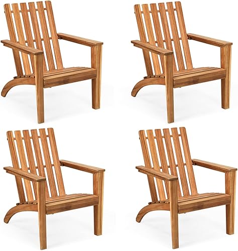 Miniatura 1 de Giantex Adirondack - Juego de 4 sillas de madera de acacia para exteriores, capacidad de peso de 350 libras, sillas de fogata resistentes a la