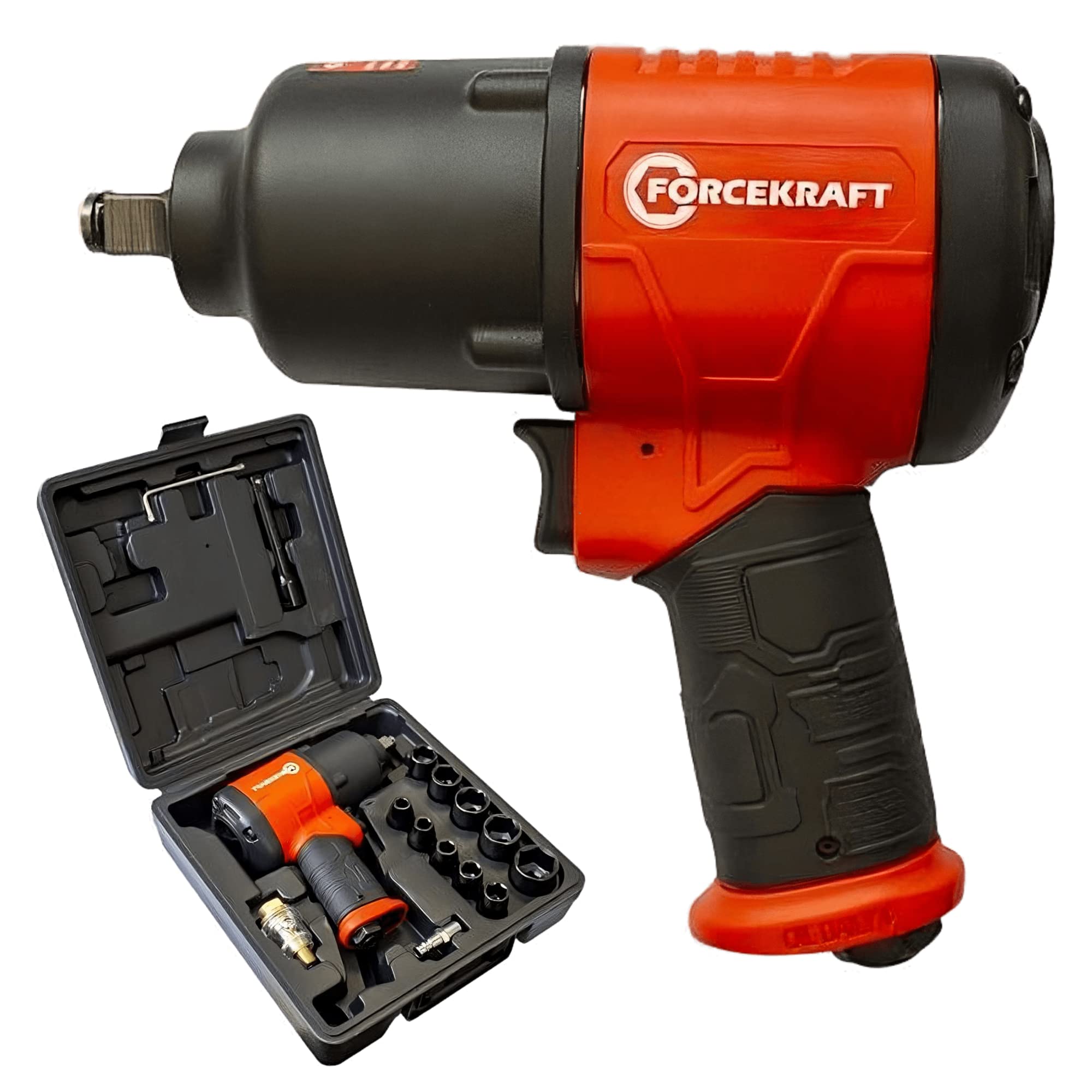 Pneumatic Impact Wrench Twin Hammer with 1/2" Adjustment + Head Set 9-11,13,14,17,19,22,24,27mm,720Hm,7500rpm,6.3bar, 236lpm+Drill-Pr+Socket