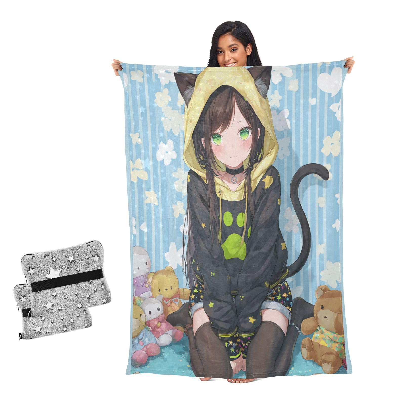 Couverture Neko yeux verts jeté de canapé cadeau femme et homme