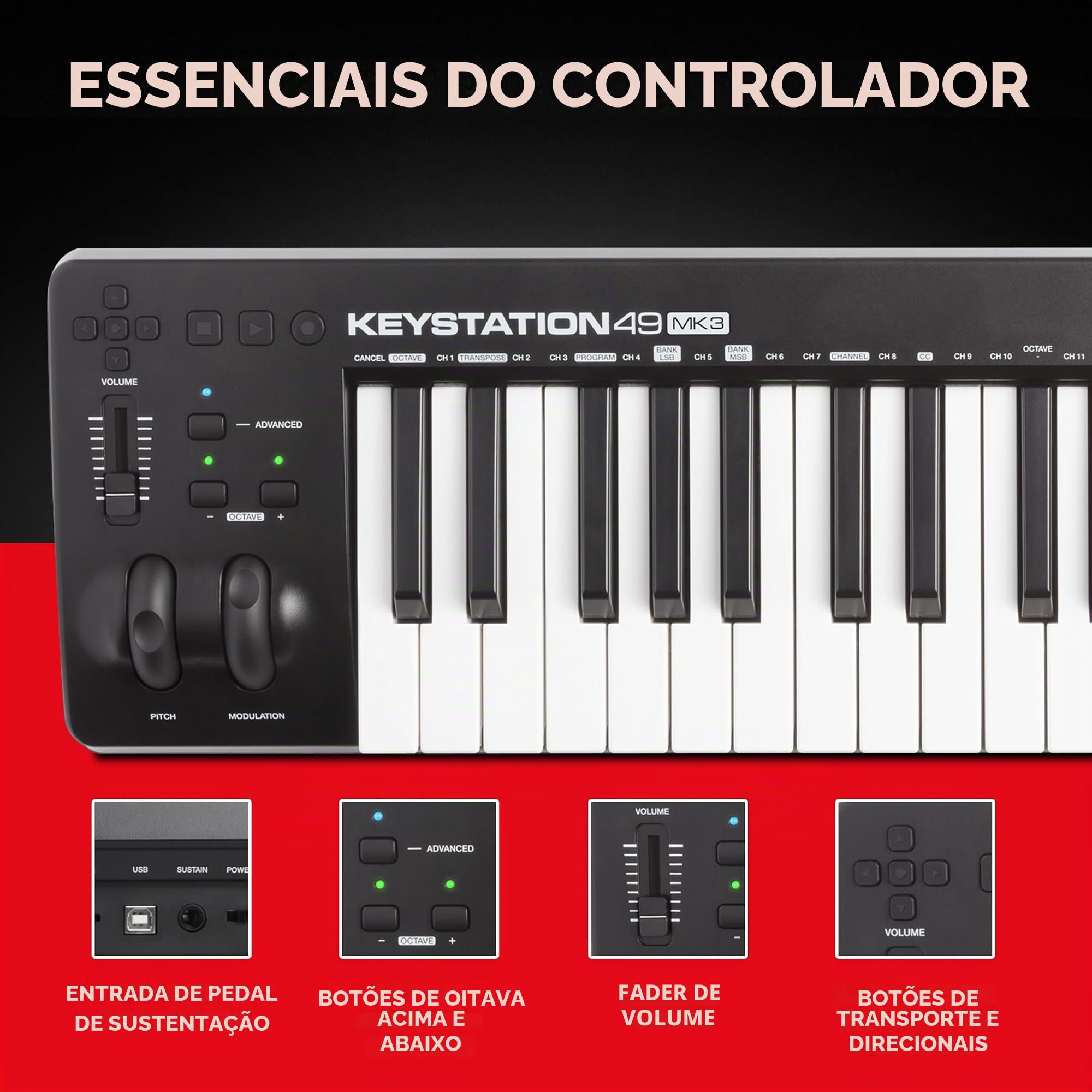 M-Audio Keystation 49 MK3 - Controlador de Teclado MIDI USB com
