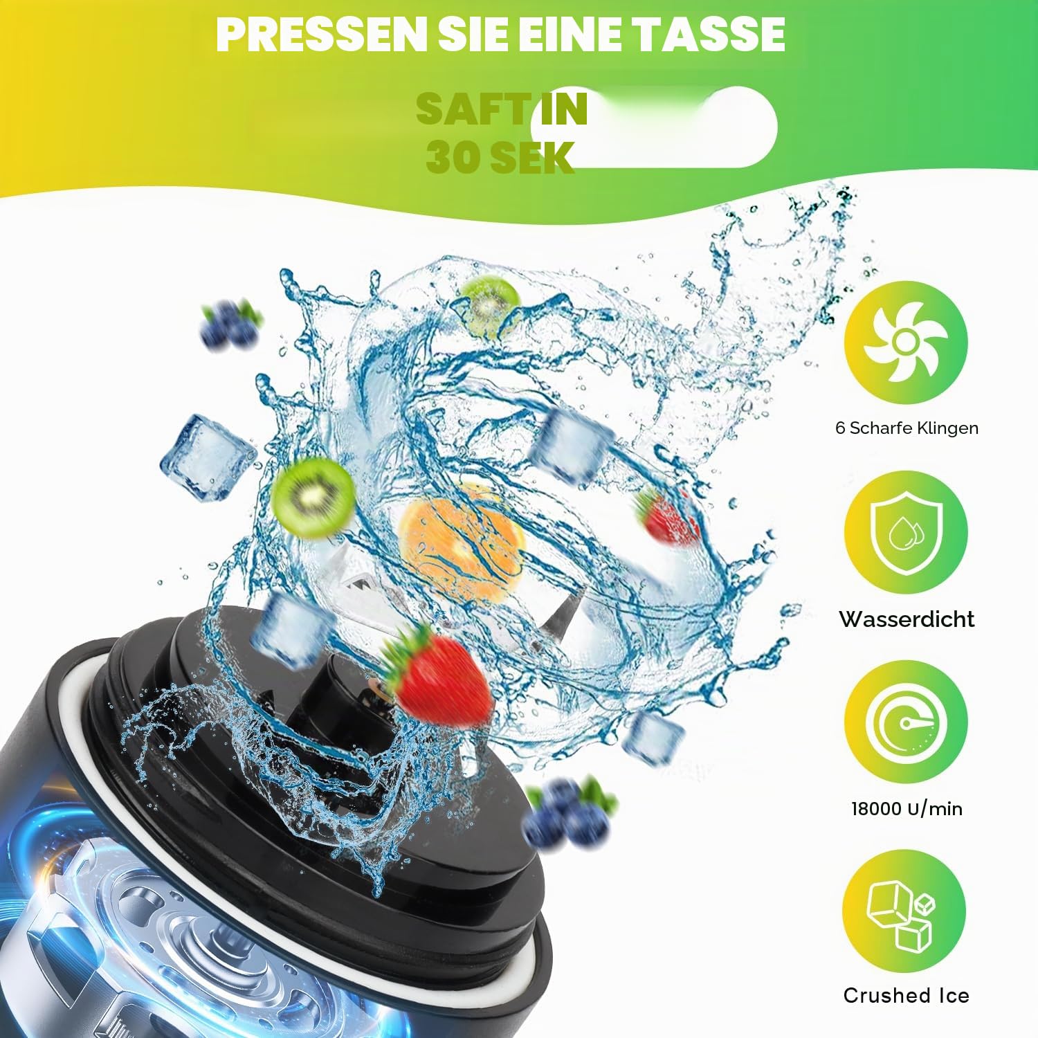 Tragbarer Mixer Smoothie Maker - 600ml Mini Standmixer to Go - 6 Klingen, Reisedeckel und Isolierte Hülle - USB Wiederaufladbar Blender Protein Shaker Bottle für Küche, Reise, Büro, Fitness, Camper