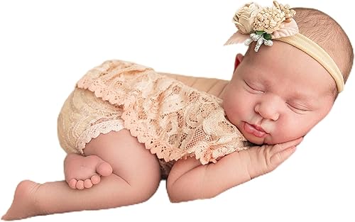 Vollmic Trajes de fotografía para recién nacidos, trajes de encaje para niña, accesorios para fotos