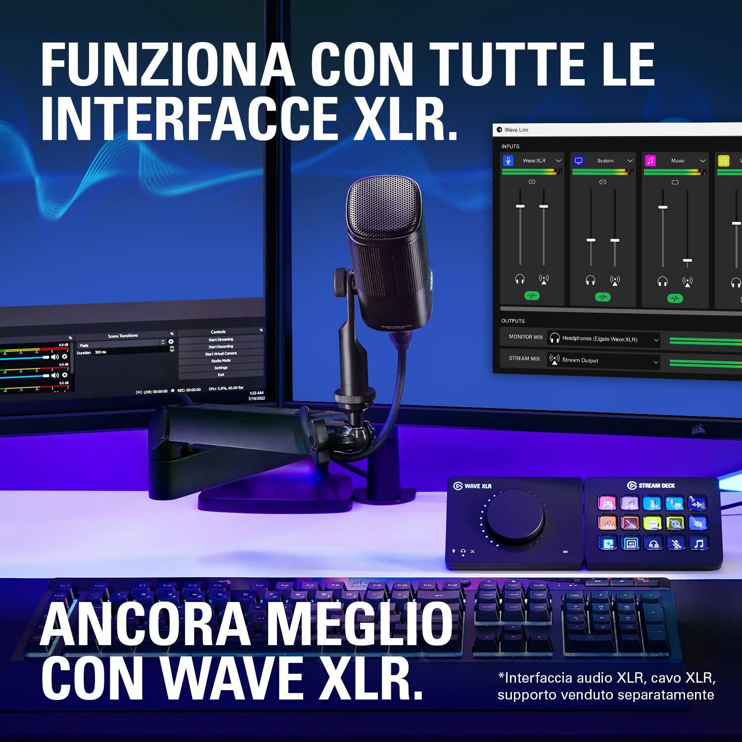 Elgato Wave DX - Microfono XLR dinamico, schema cardioide, riduzione rumore, ottimizzato per la voce per podcast, streaming, trasmissioni, non richiede amplificatori, per tutte le interfacce, Mac, PC
