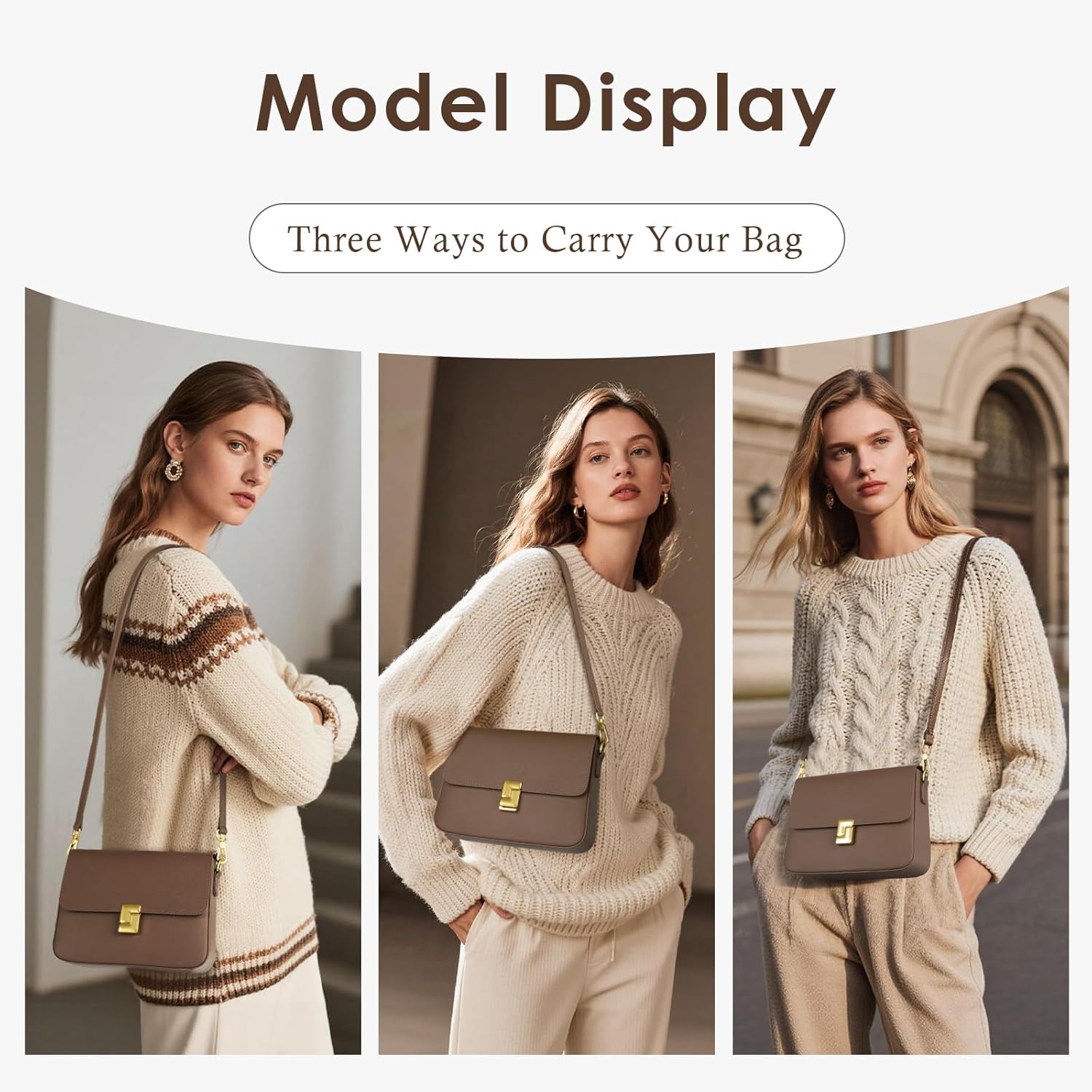 Genuine Leather Shoulder Bags for Women, Crossbody Purses Vintage Handbags, Designer Bag with 2 Shoulder Straps - Image 2