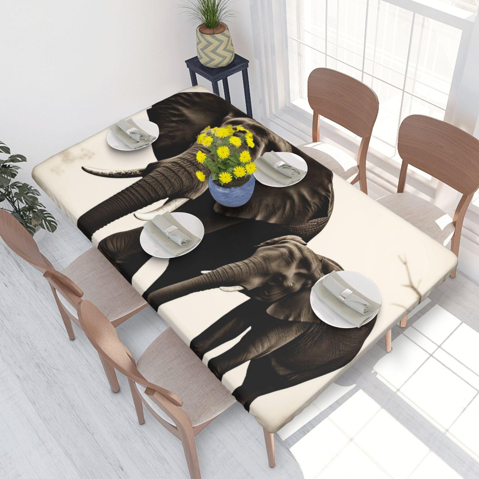 DCARSETCV old elephant and young elephant Printed 4FT Waterproof Tablecloth with Elastic Edged Protect & Decor Your Table, Oil-proof Washable Table Cloth Cover for Dinner Picnic Party