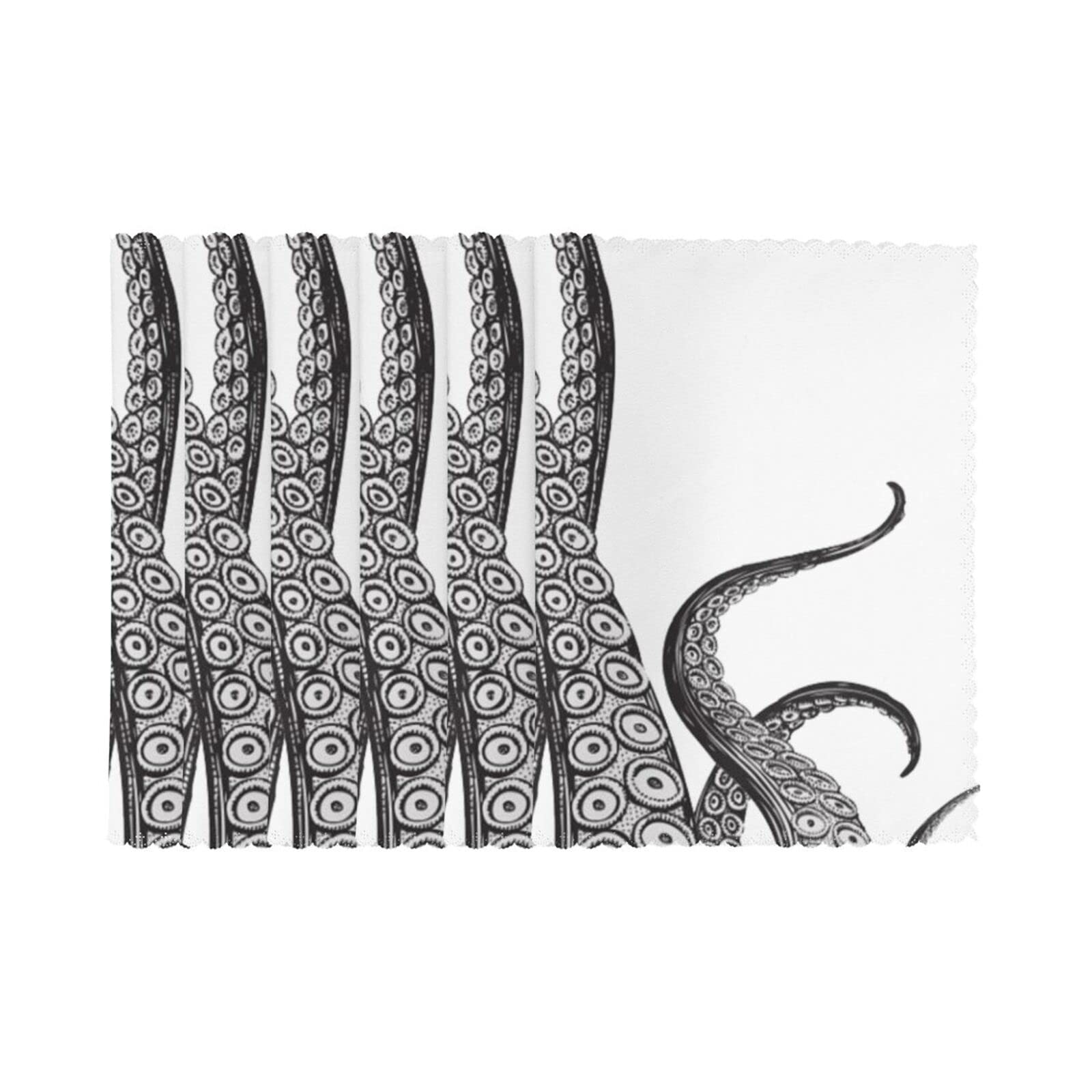 6 PCS Heat Resistant Placemat 45x30 CM, Octopus Tentacles Printed Non-Slip Place Mats for Kitchen Dining Table Indoor Outdoor