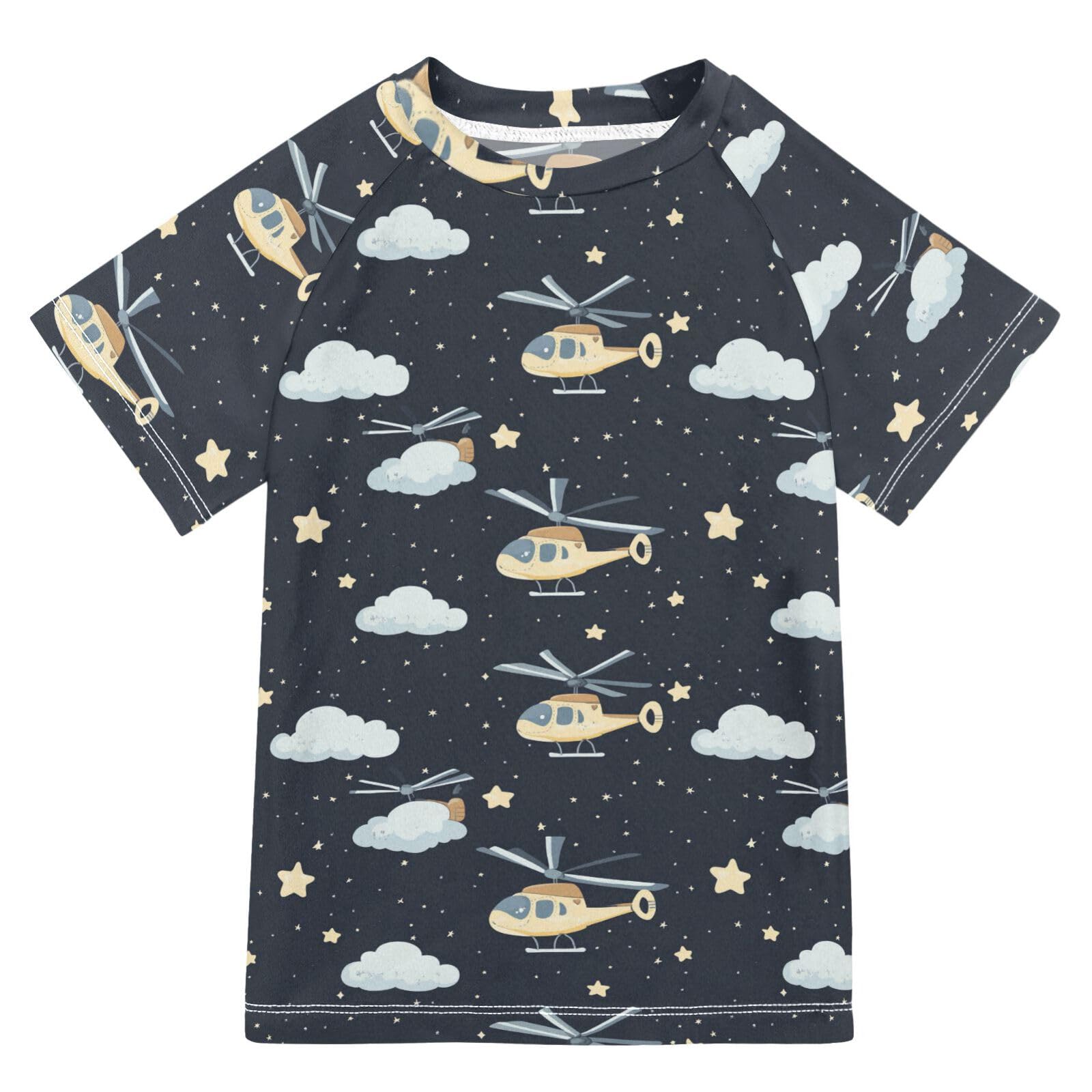 KLL Little Girls Bathing Suitt Short Sleeve Big Girls Swimsuits 3T Helicopter and Stars Cloud Silver