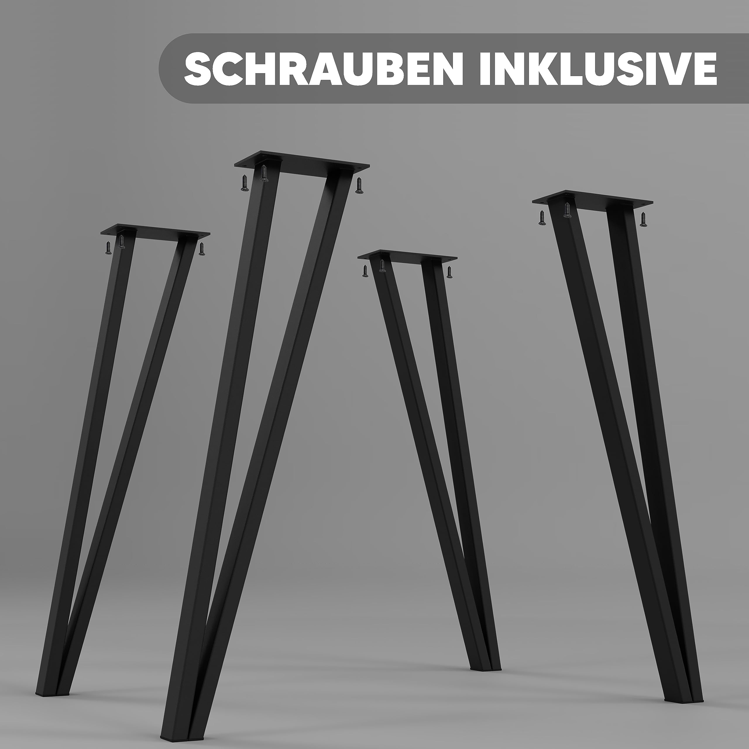 MATERIUM® Tischbeine Metall Schwarz 70cm (4er Set) | Moderne Tischfüße für Esstisch & Schreibtisch | Inkl. Schrauben & Bodenschutz (Schwarz Matt)