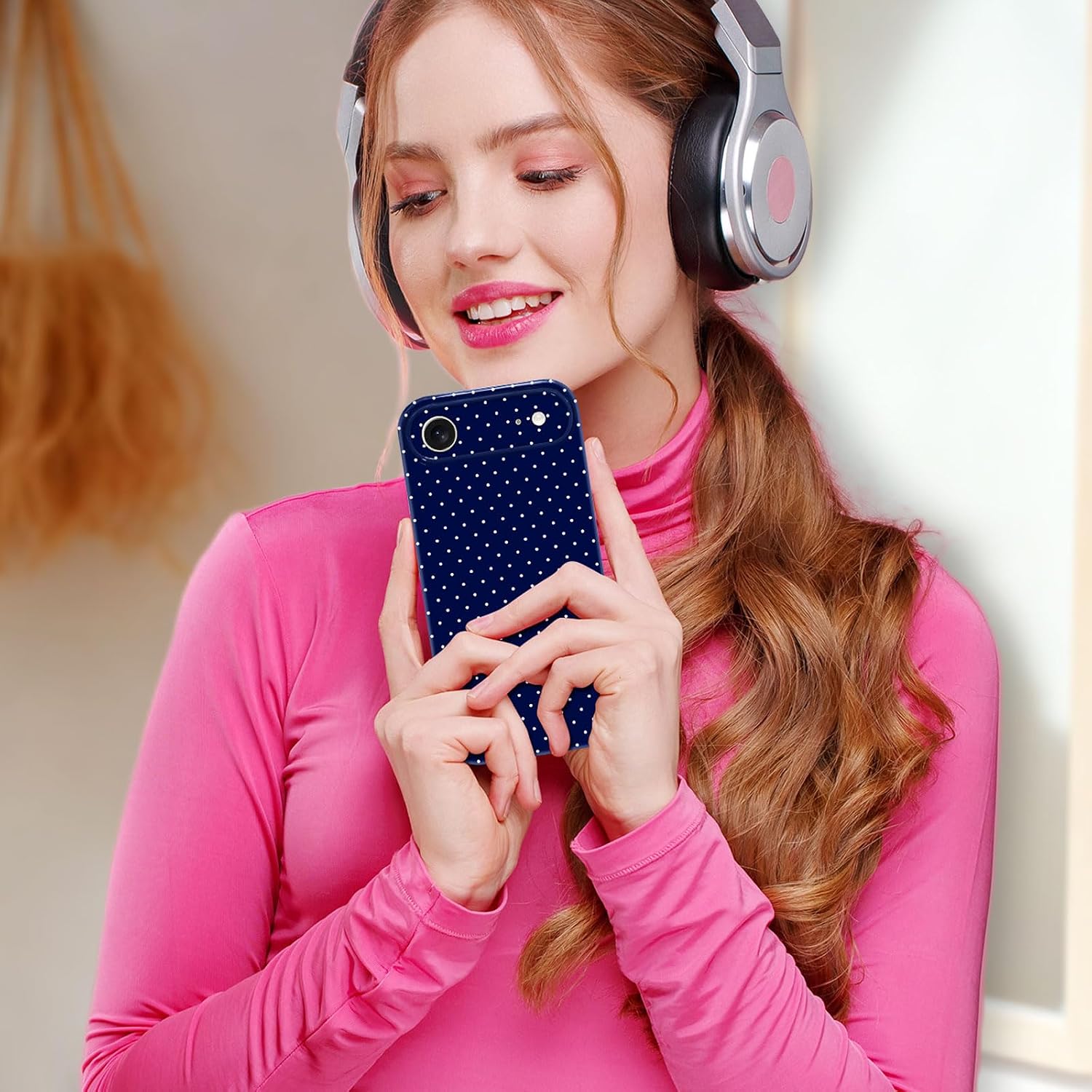 Hython for iPhone Air Case Cute Polka Dot Aesthetic Design Simple Cover 6.5", Thin Slim Anti-Scratch Soft TPU Bumper Shockproof Rubber Protective Phone Cases for Women Girls Girly Boys, Dark Blue thumbnail