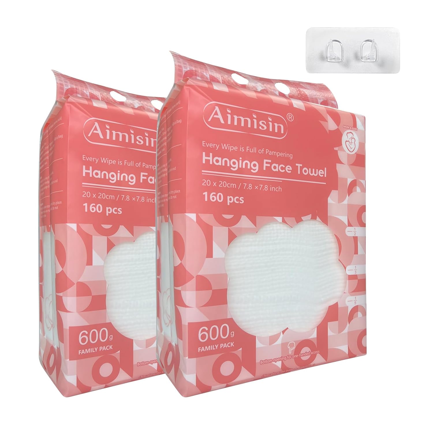 2 Packs Hanging Disposable Face Towel, 160 Count/Pack Ultra-Soft & Thick Dry Wipes for Skin Care, Makeup Remover and Cleansing (Family Pack)