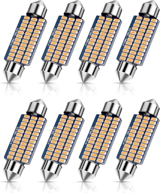 URAQT Festoon LED Car Bulb, 3 Watt 41 mm Car Dome Xenon Warm White Bulbs 3200K, LED Interior Car Bulbs, Canbus Error Free Car Interior Light Replacement Map Lamps No Polarity, 36 SMD 3014 (8Pcs)