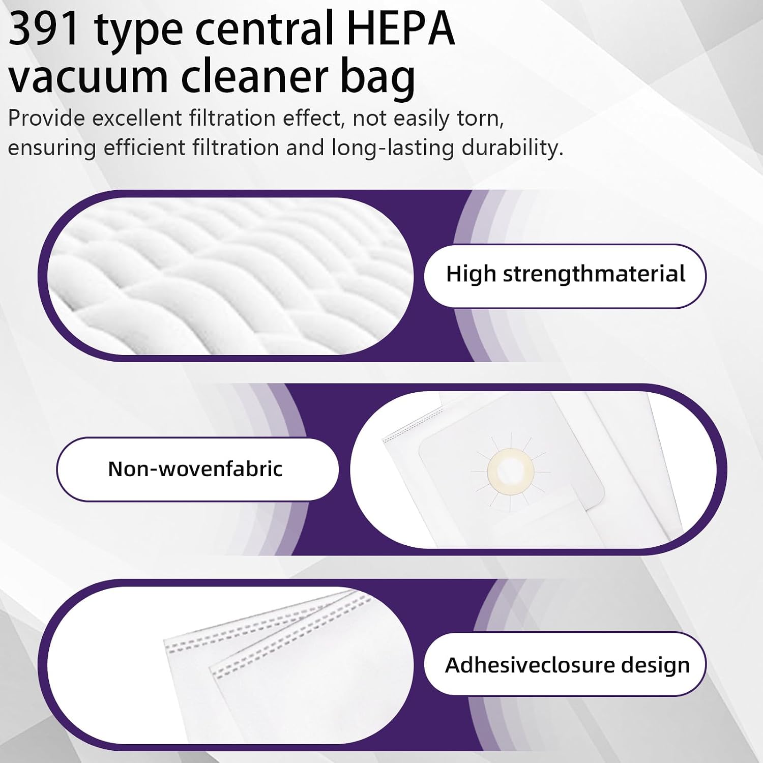 (3 Pack) 391 Central HEPA Vacuum Bags For Nutone 391, 3918, 44186, CV350, CV352, CV353, CV450, CV653,CV750 Models