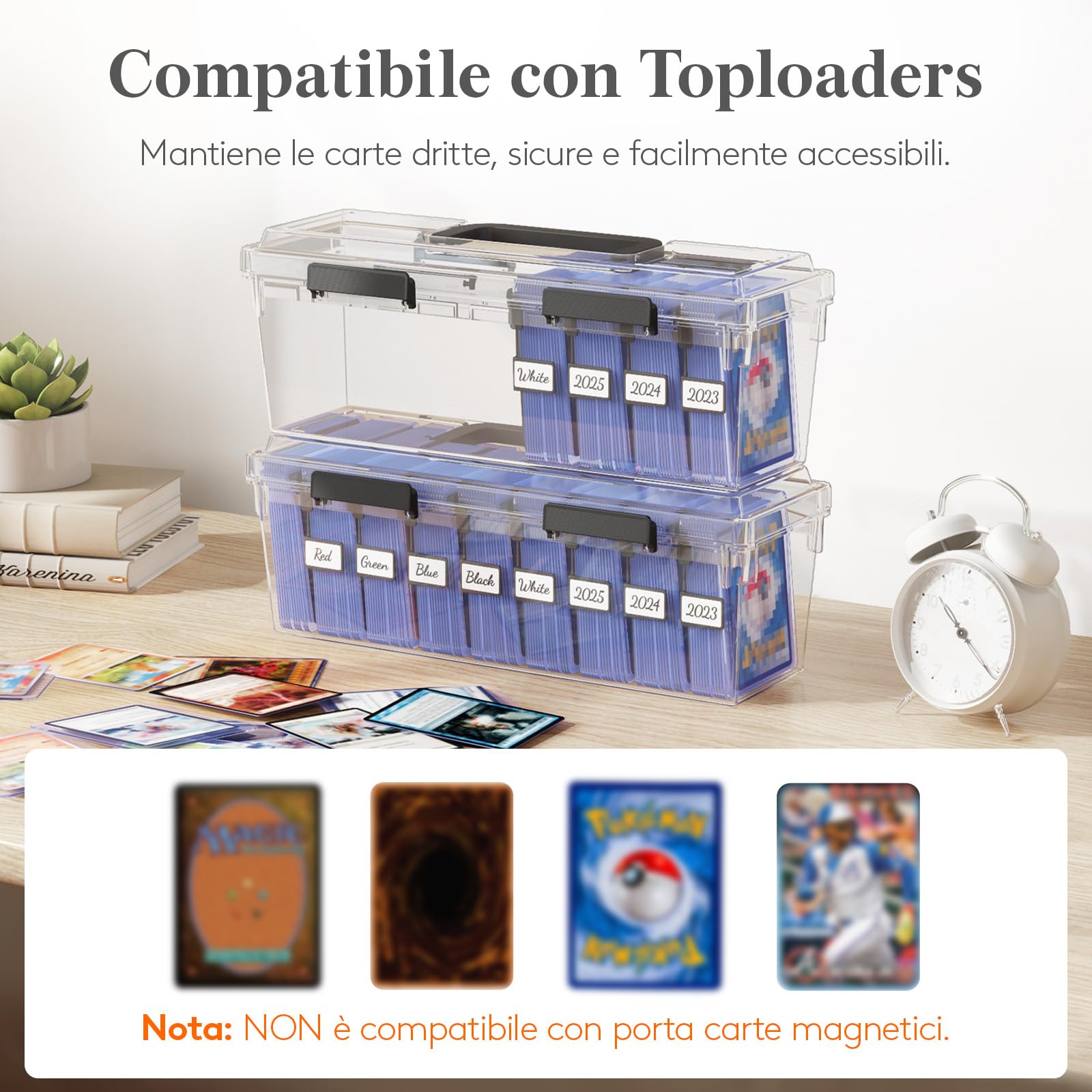 Lifewit Scatola Porta Carte con 16 Divisori Regolabili, Deck Box in Plastica con Chiusura Rinforzata ed Etichette Scrivibili, DeckBox da Gioco per un Massimo di 1800 Carte, 2 Pezzi