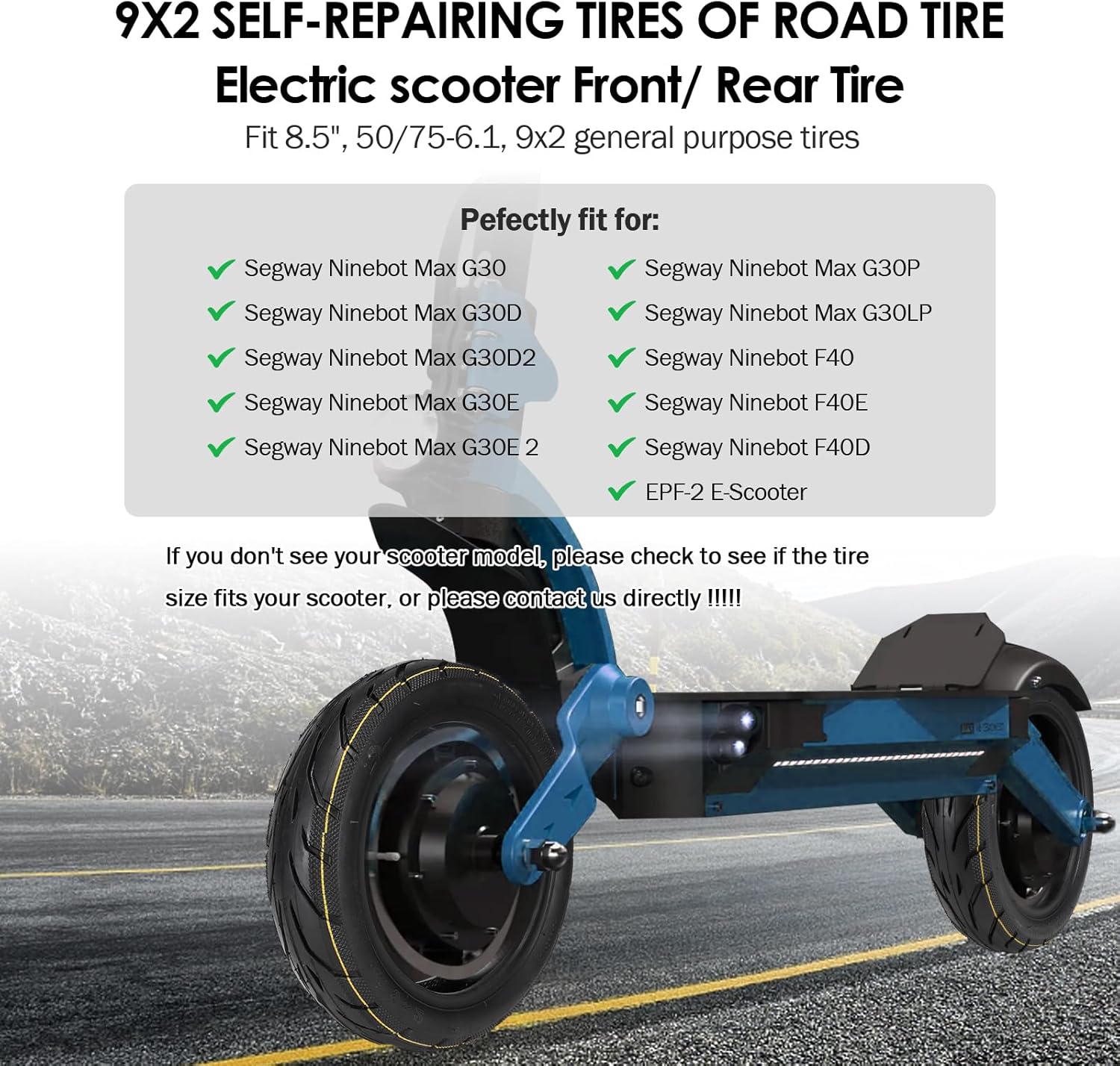 2 Pack 9x2 Rubber Self-sealing Tubeless Tire, 9 Inch Electric Scooter Tires with Live Glue Repairable for Electric/Mobility/Kick Scooter