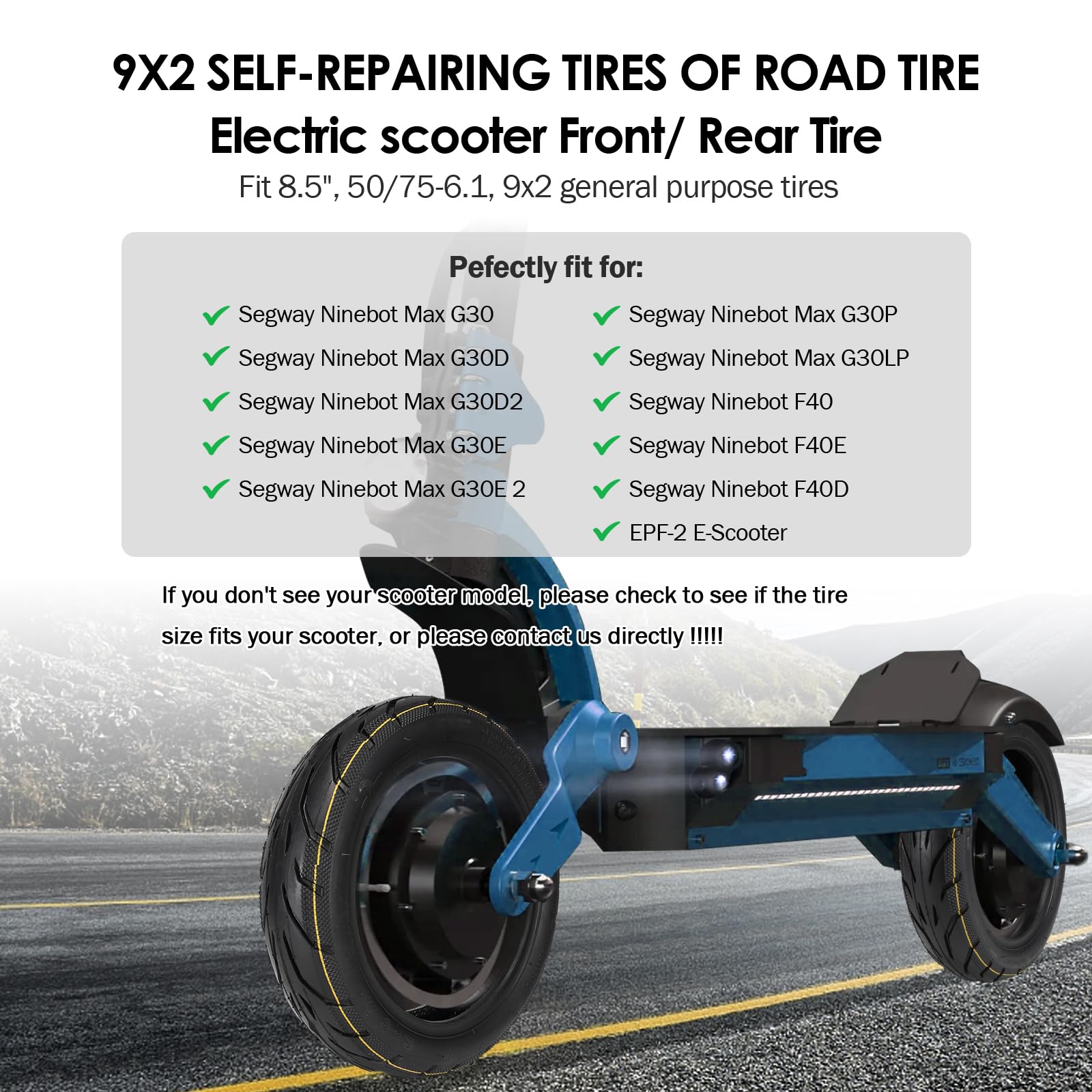 Neumático sin cámara de goma autosellante de 9 x 2, neumáticos eléctricos de 9 pulgadas con pegamento vivo reparables para scooters eléctricos/movilidad/patín