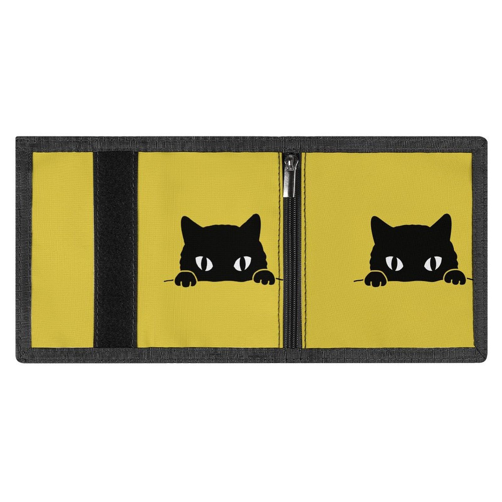 Amazon.co.jp: 三つ折り財布 黒猫 猫柄 ネコ かわいい イエロー 黄色