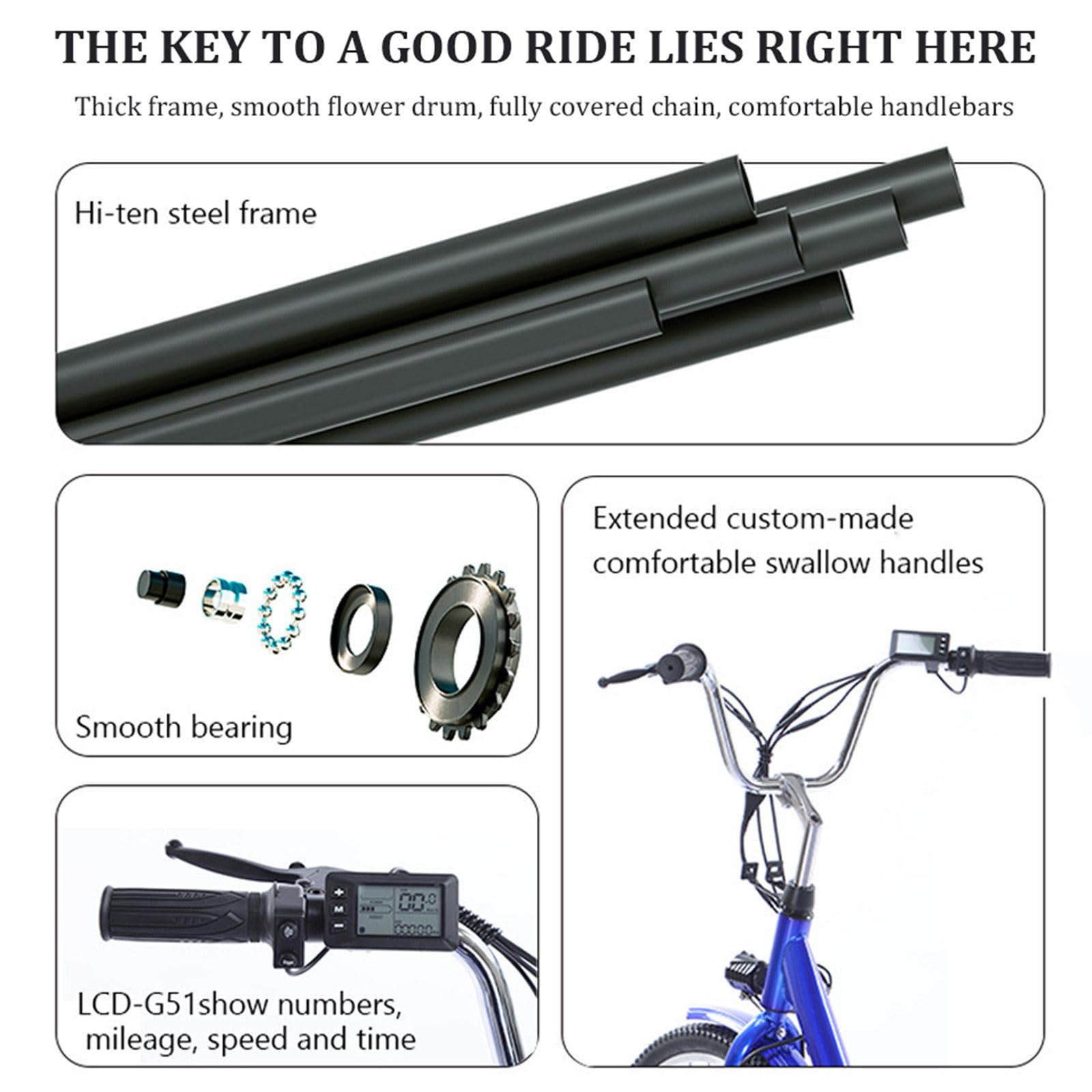 Triciclo elettrico per adulti da 24", triciclo tandem con seggiolino per bambini e cestino portaoggetti, freno sensibile, facile da affrontare in salita, portata massima 136 kg (300 libbre)