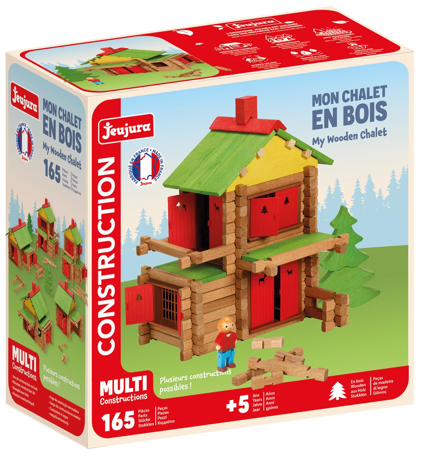JEUJURA - Mon Chalet in Legno - 165 Pezzi in Faggio - Gioco di costruzione per bambini dai 5 anni - Chalet da montare e smontare con numerose possibilità di costruzione - Made in France - 1803