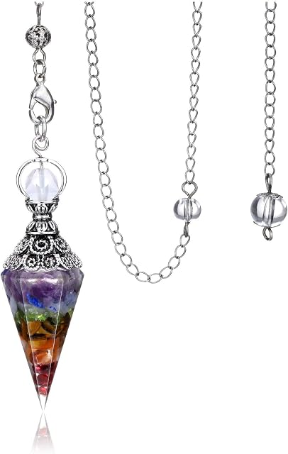 Jovivi Reiki Healing Crystal Pendulum Vintage Hexagonal Natural Gemstone Crystal Point Orgone Pendant Pendulum for Dowsing Divination Meditation Wicca