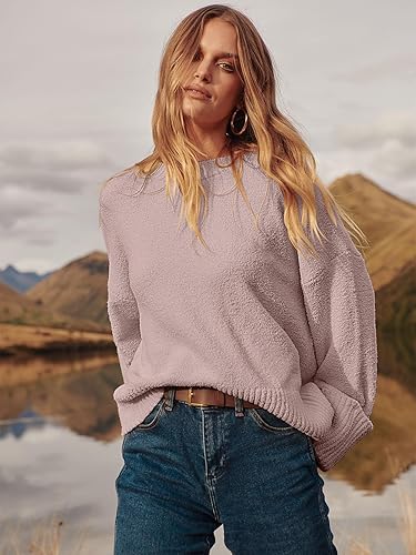 Vista 5 de ANRABESS Suéter de manga larga con cuello redondo para mujer, de gran tamaño, de punto mullido, informal, grueso, cálido, para otoño 2024, trajes