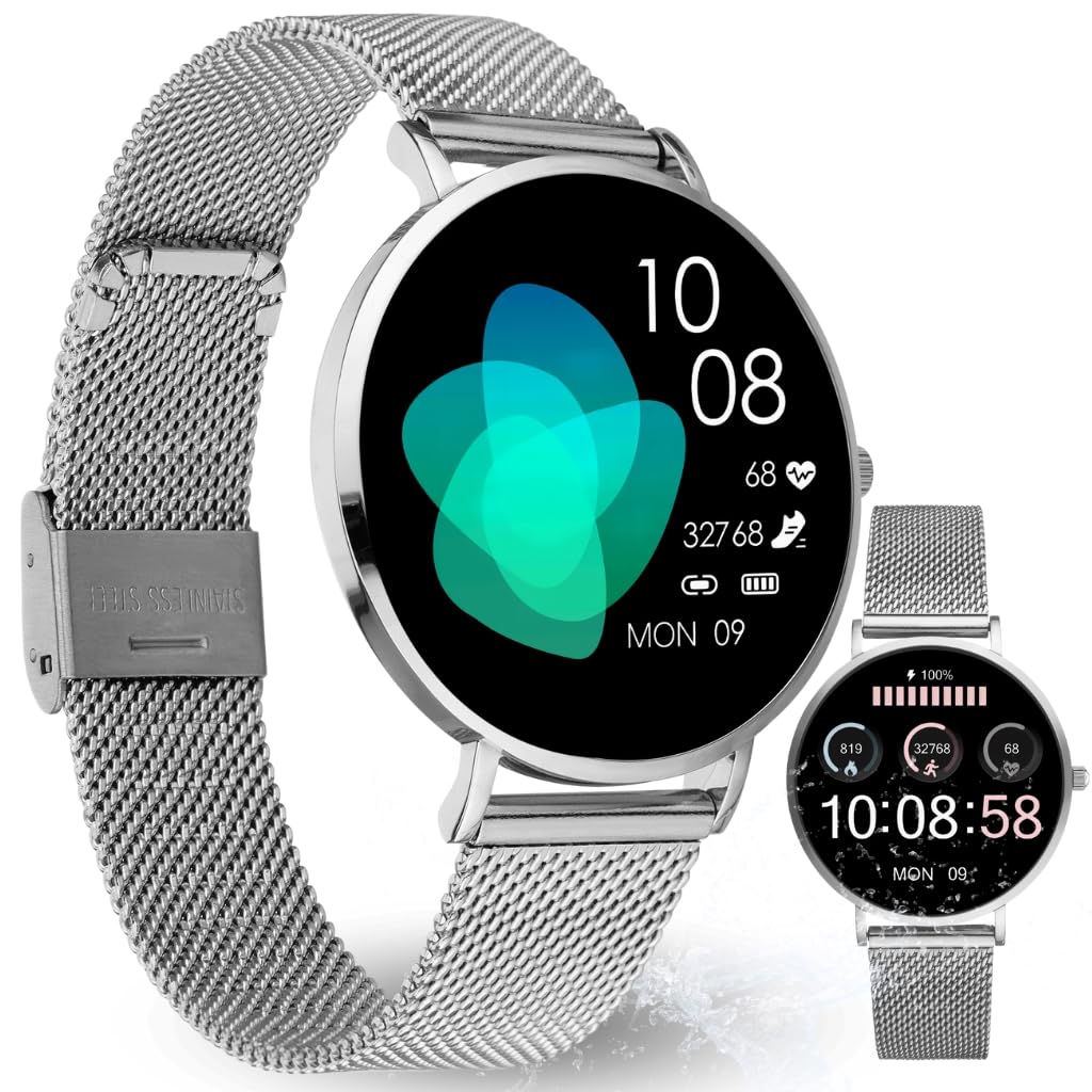 XCOAST SIONA 2 Nano Silber 37mm AMOLED Smartwatch Damen Fitness Tracker Wasserdicht Puls Blutdruck Blutsauerstoff 7 Tage Akku