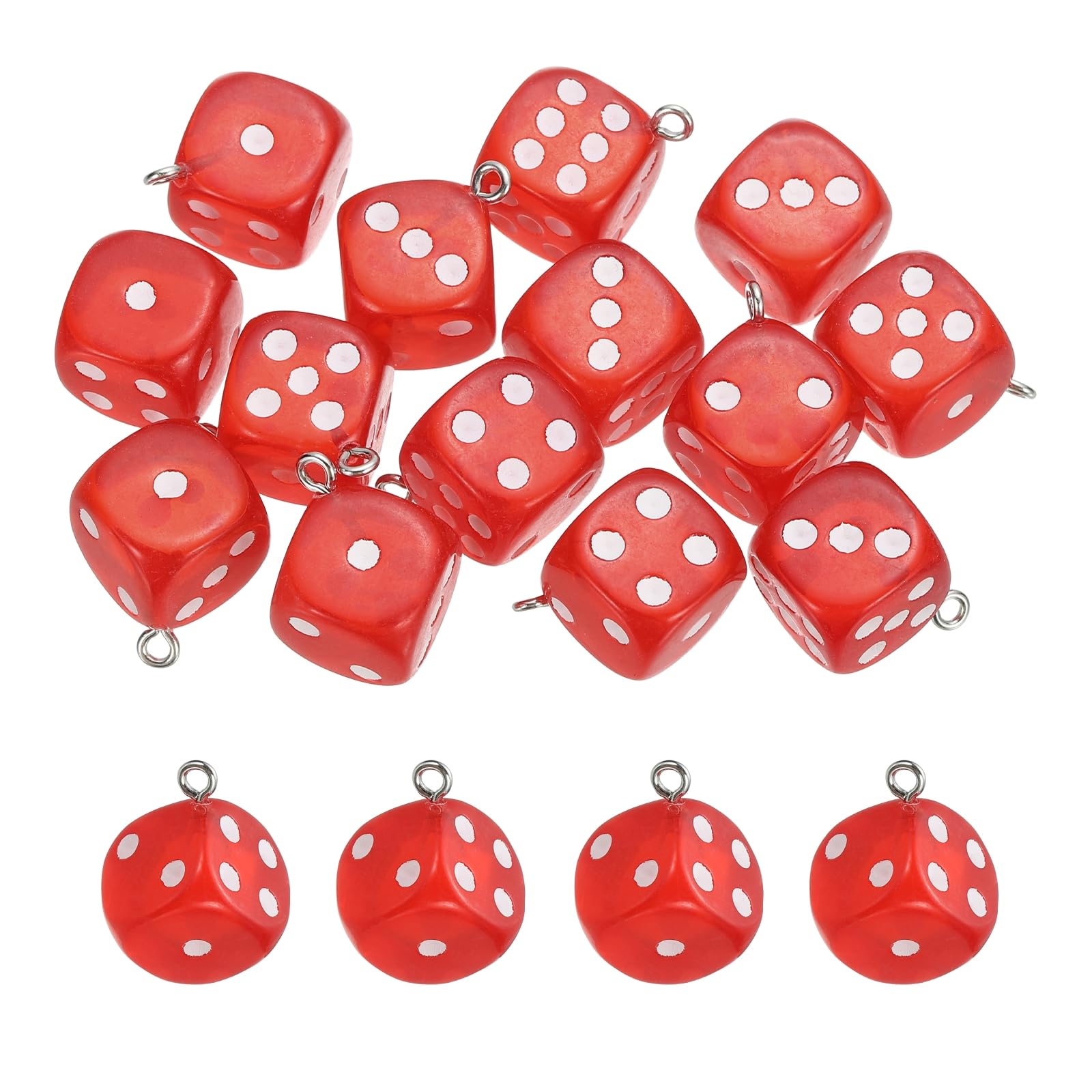 sourcing map 20 Pcs Transparent Dice Beads Charm 3D Cube Acrylic Dice Charm Pendant Fun Beads for Bracelets Jewelry Making Earrings Necklace Keychain 14mm (Red)