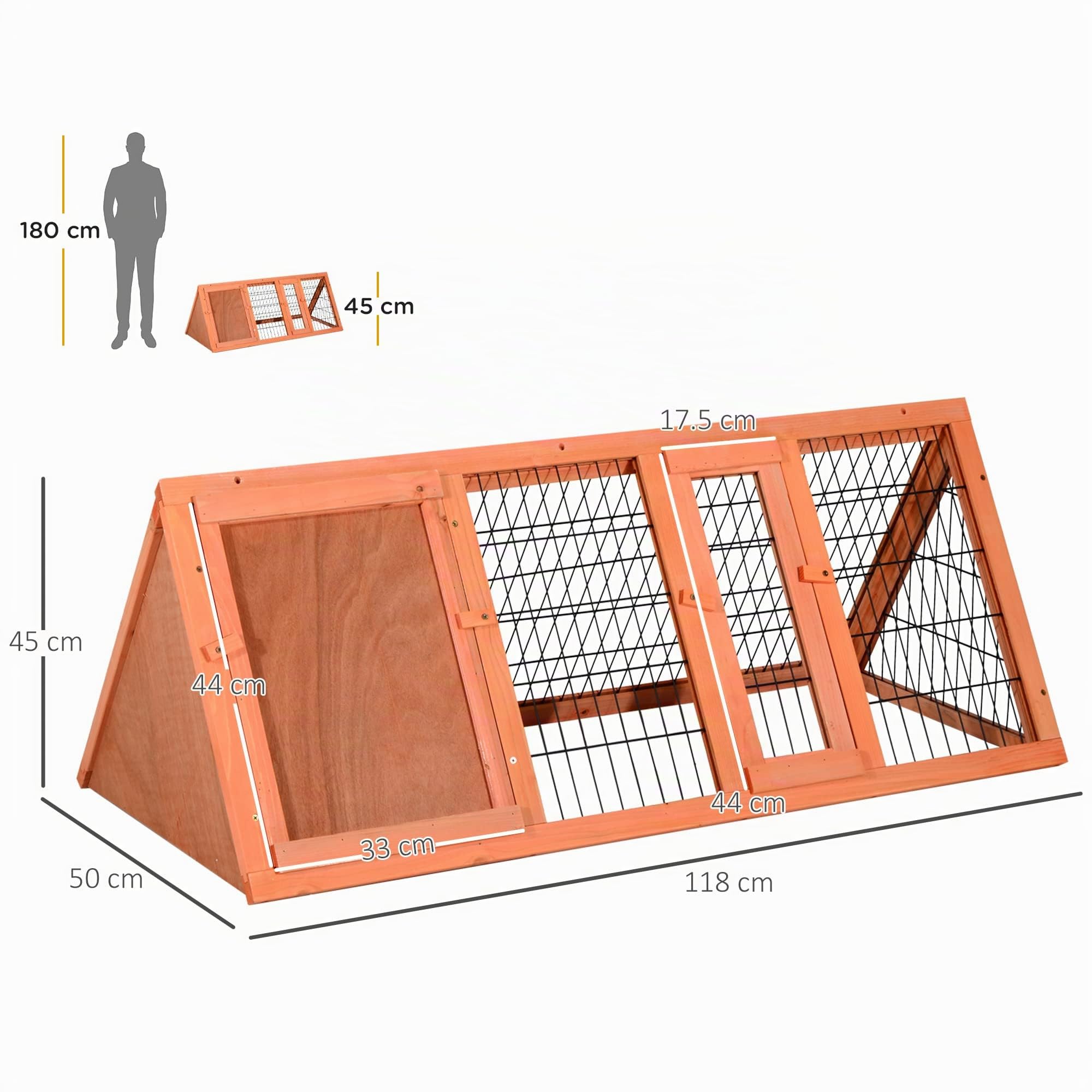 PawHut Gabbia per Conigli e Animali Domestici in Legno di Abete 118 x 50 x 45cm | Legno di Abete, 118x50x45 cm
