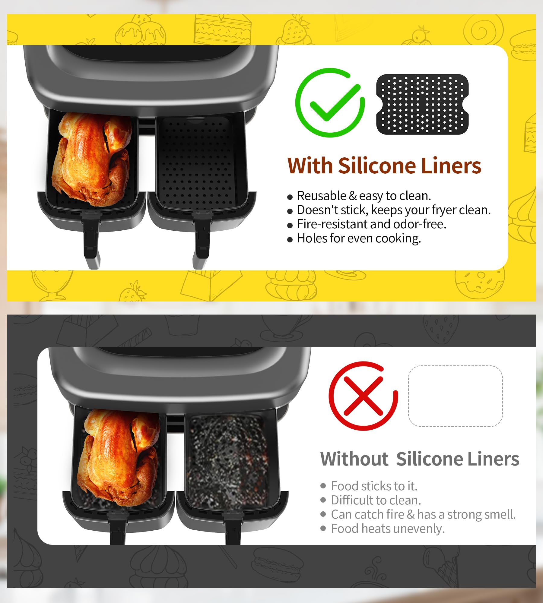 Heißluftfritteuse Zubehör Für Ninja Foodi Flexdrawer 10,4L – Wiederverwendbare Silikon-Einsätze (bis 240°C Hitzebeständig) – BPA-frei & Spülmaschinengeeignet
