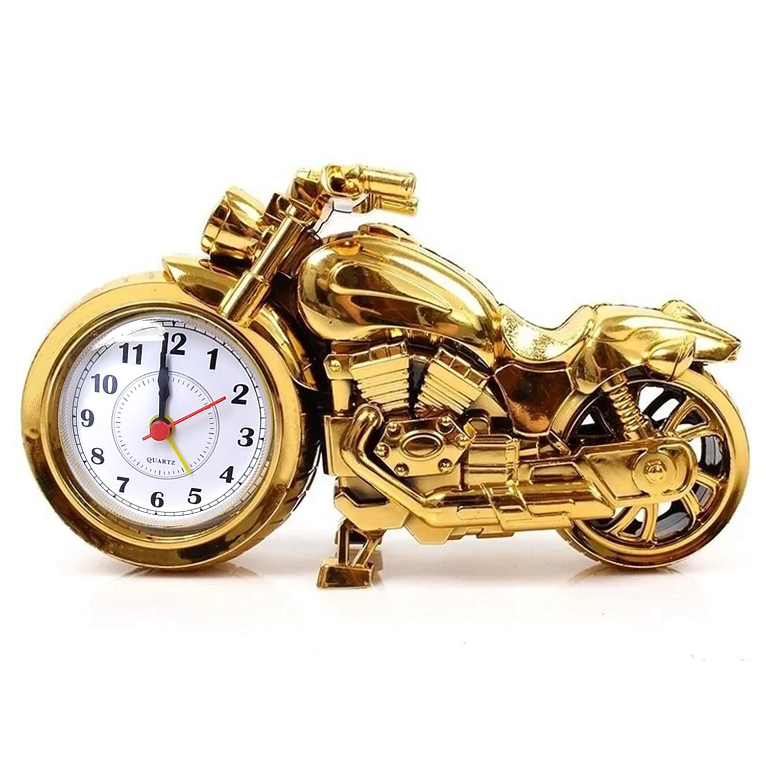 Xtore Mini Motorcycle Bike Alarm Desk Shelf Clock, Unique Gift for Motor Lovers | Home/Office Decor - (Pack of 1, Gold,Plastic)