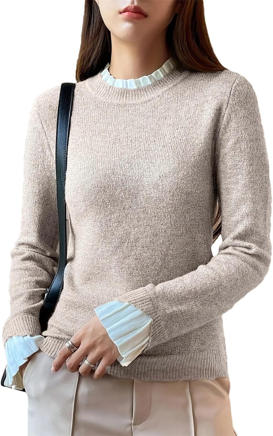 Women Sweater O-Neck Button Pullovers Basic Sweaters for Pullover Slim Solid Color Tops