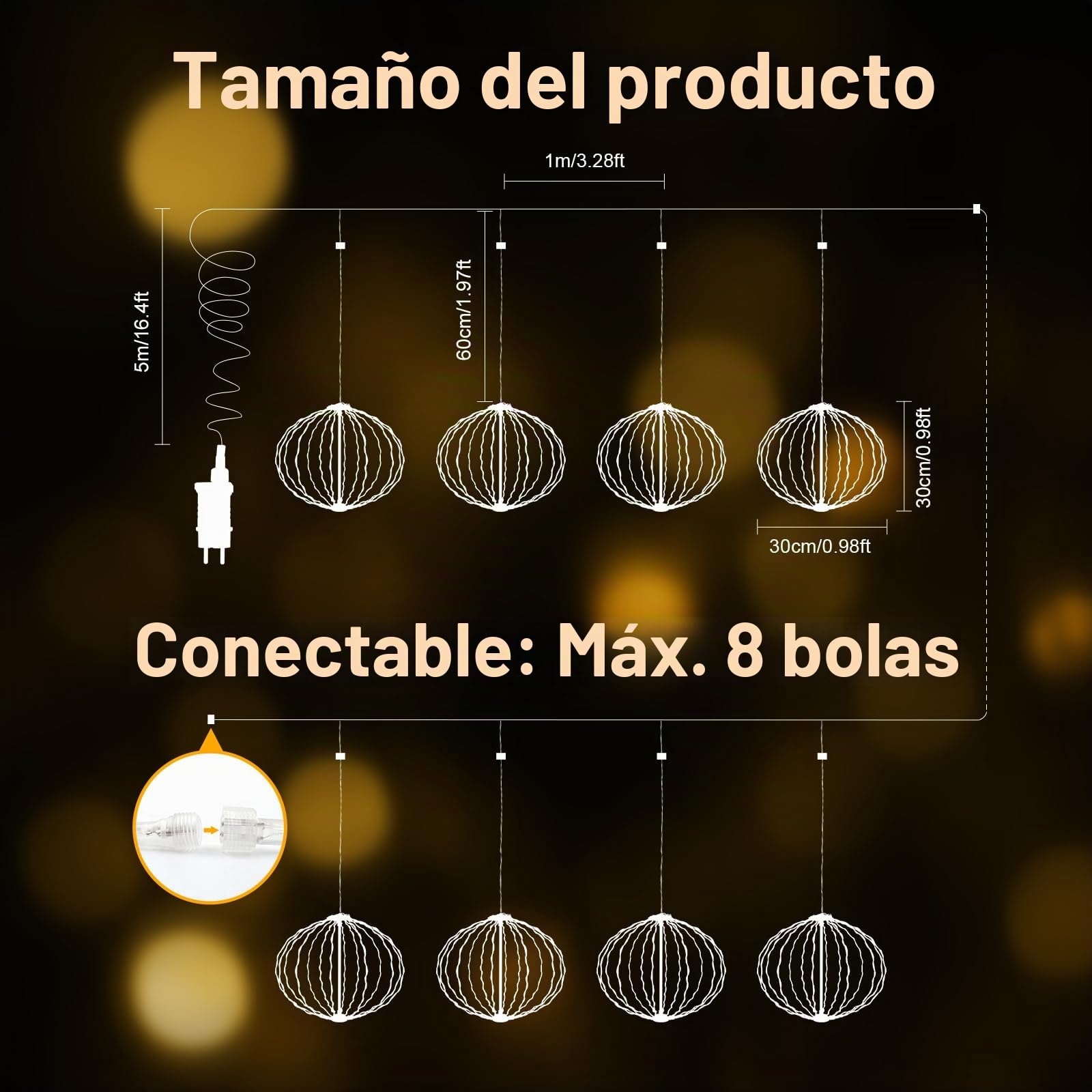 AGOTD Iluminación navideña para exteriores con corriente, 4 unidades de 30 cm de bolas colgantes con temporizador, 8 modos, blanco cálido, decoración navideña al aire libre, bolas luminosas para