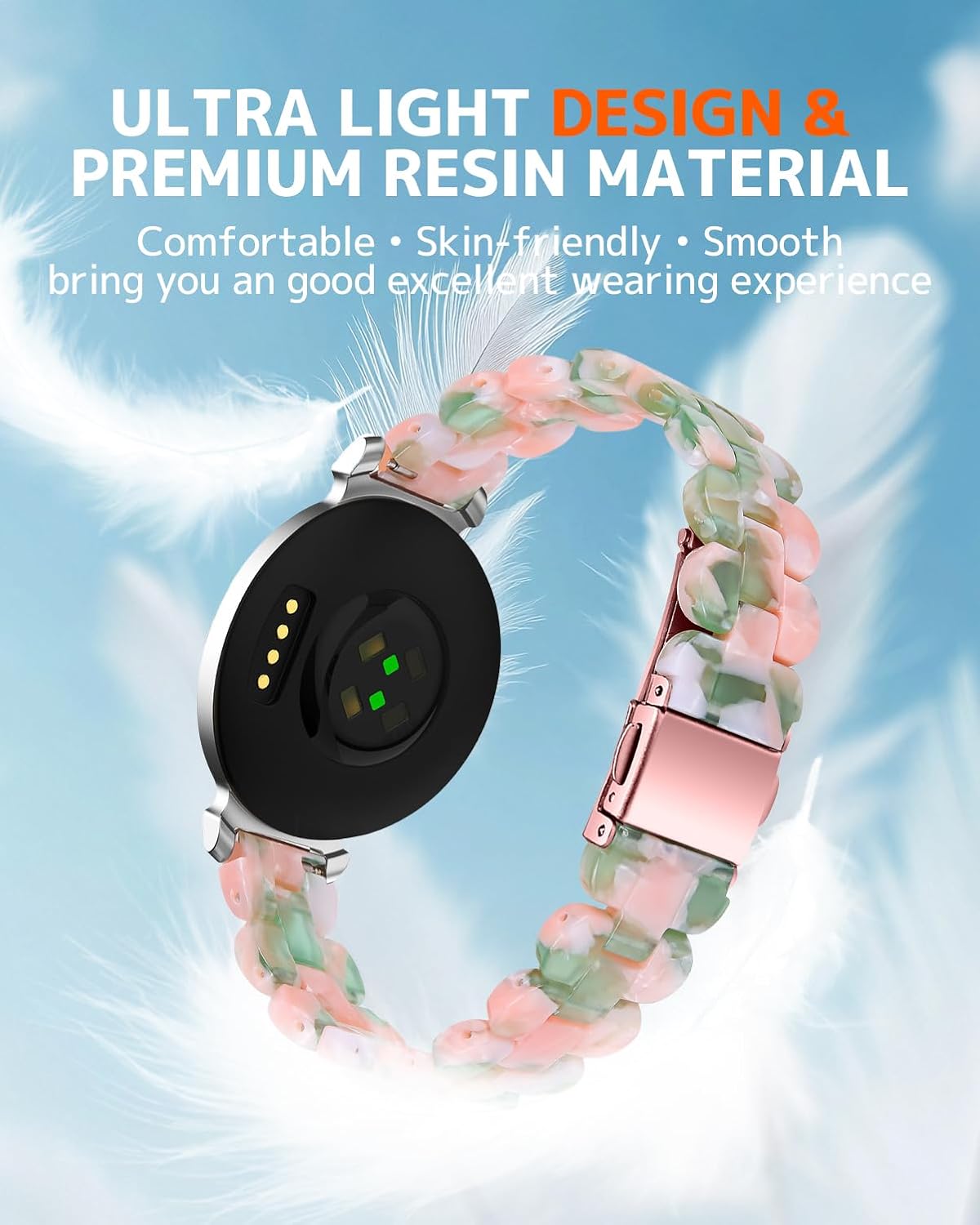 NINKI Resin Bands for Garmin Lily 2 / Lily 2 Classic/Lily 2 Active Band with Metal Clasp, Waterproof Breathable Thin Lightweight Replacement Loop Strap for Garmin Lily 2 Classic Band, Leopard Print image 4