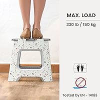 Vista 5 de Vigar Taburete plegable compacto, 10-1/2 pulgadas, ligero, capacidad de 330 libras, antideslizante taburete plegable, cuerpo de terrazo