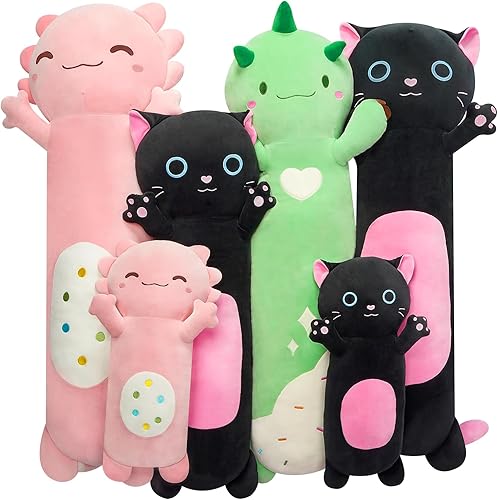 Hallo Deer Almohada larga de felpa, lindos animales de peluche de 43.3 pulgadas, almohada corporal de ajolote suave, almohada larga de peluche de