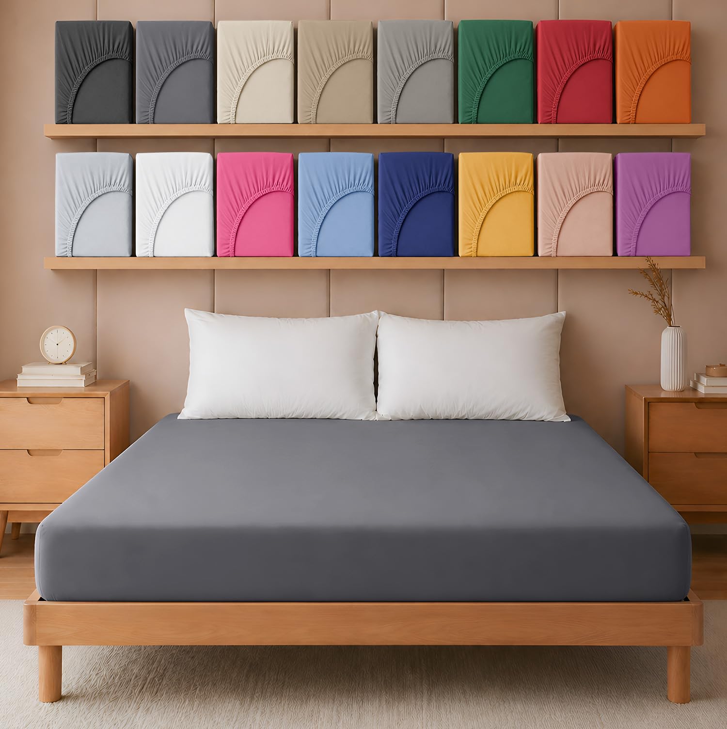 Hafaa King Size Fitted Sheets – Easy Care 25 cm Soft Brushed Microfibre Fabric Charcoal/Dark Grey Kingsize Fitted Bed Sheets Shrinkage and Fade Resistant (152 x 200 cm)
