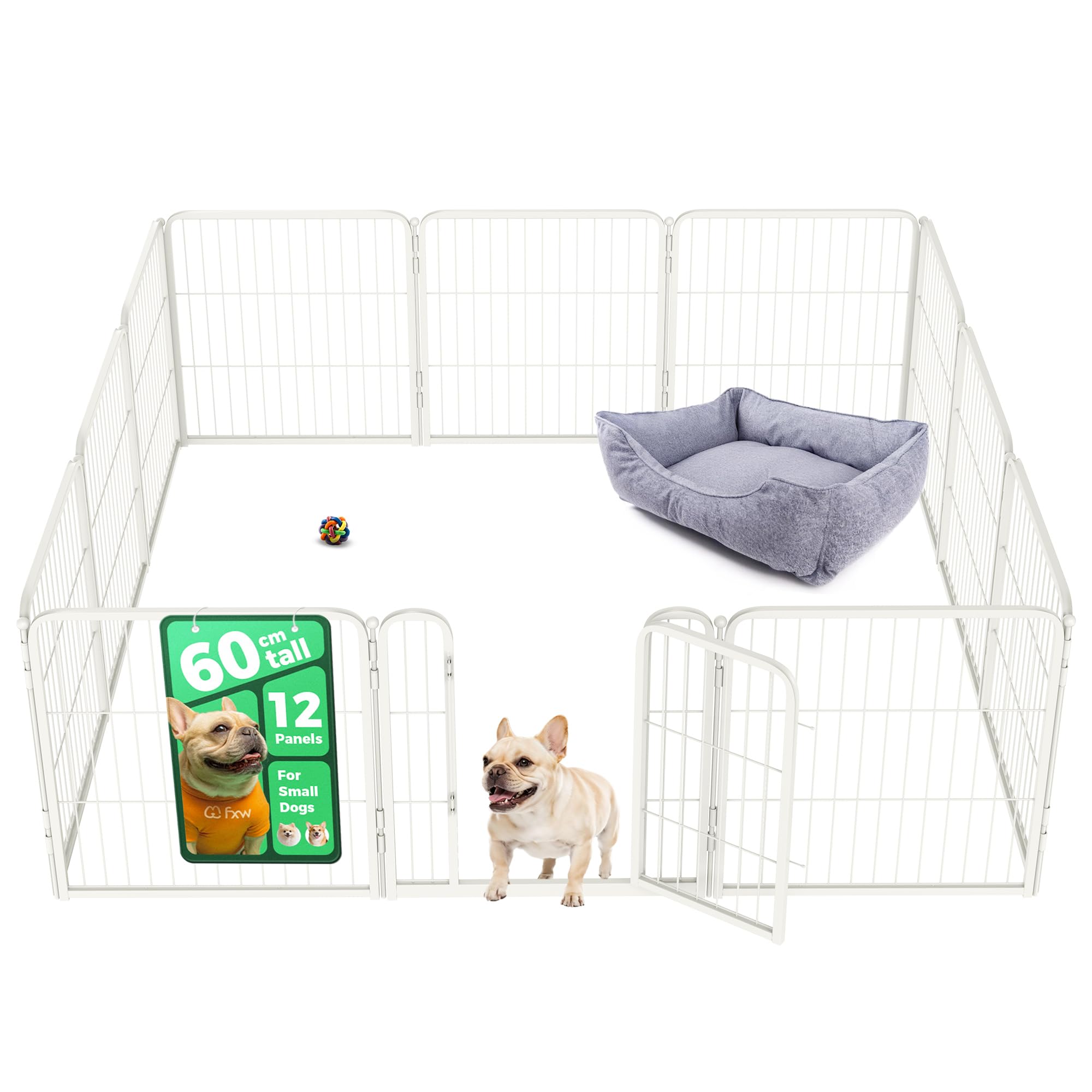 fxw Homeplus Unleashed Indoor Dog Playpen - Stress-Free and Safe Play, Heavy Duty 60cm Height 12 Panels Dog Pen for Puppy and Small Dogs, White│Patent Pending