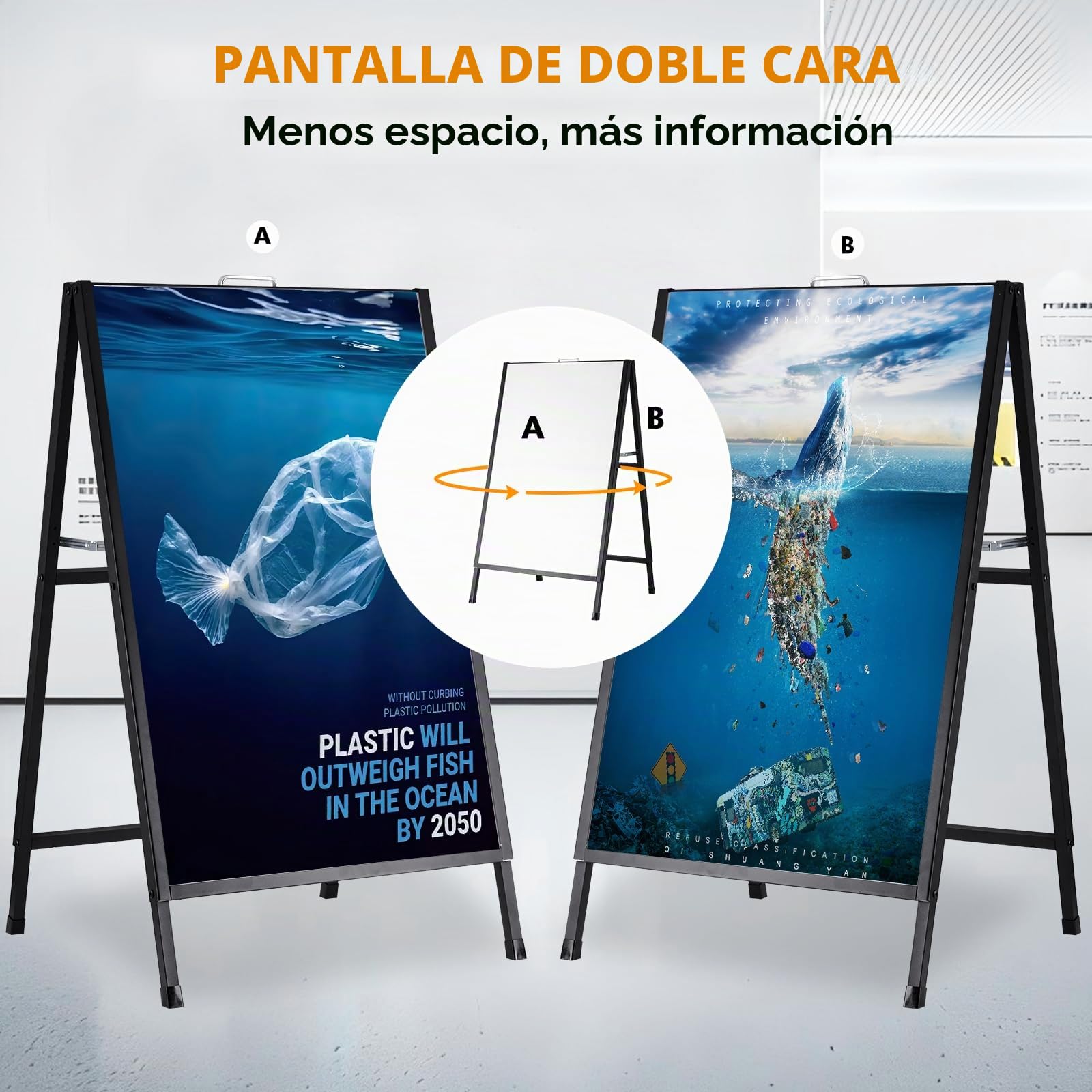 YUCHENGTECH Caballete Publicidad Exterior con Asa 60x90 cm Portacartel Doble Cara Soporte para Cartel Metálicos Panel Publicitario para Bares Restaurantes Exposiciones Exteriores