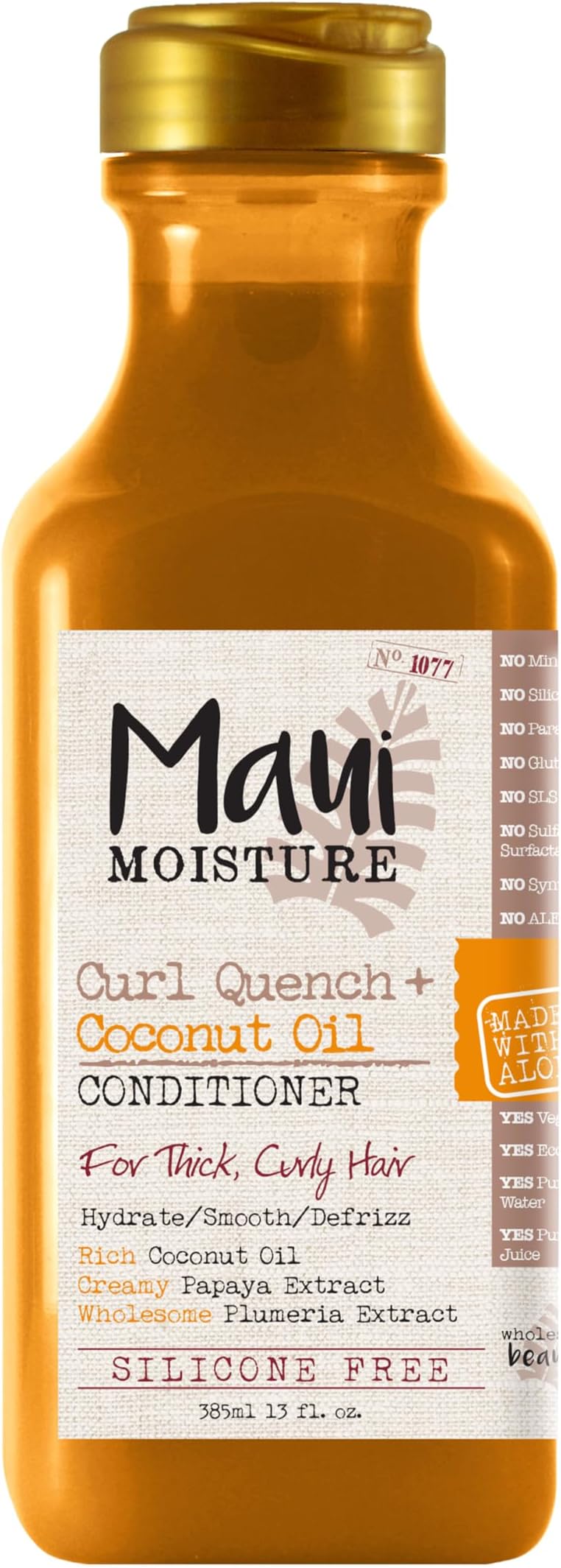 Maui Moisture Curl Quench + Coconut Oil Curl-Defining Anti-Frizz Conditioner to Hydrate and Detangle Tight Curly Hair, Softening Conditioner, Vegan, Silicone & Paraben-Free, 13 fl oz