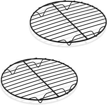 P&P CHEF 712 Inch Cooking Rack Round, Stainless Steel Round Rack for Cooking Cooling Steaming Baking, Fit Air Fryer Pot Pressure Cooker, 2 Pack -Oven Safe, Black